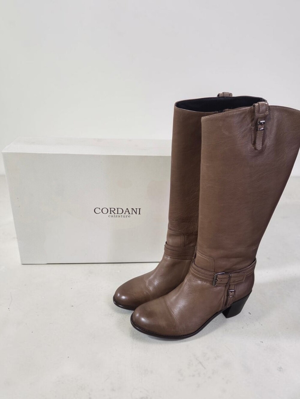 Cordani Vasser Riding Knee Boots Taupe Italian Leather Womens Size MSRP $479